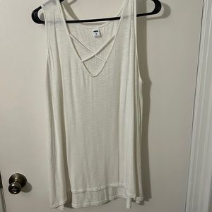 White tank with criss cross neck detail